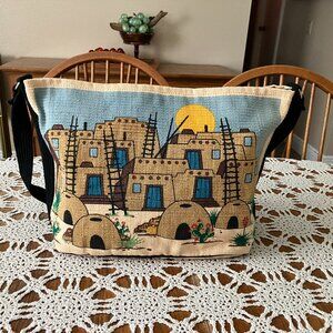 El Paso Blanket Co. 100% Cotton Purse Tote Bag with Village Scene Front and Back